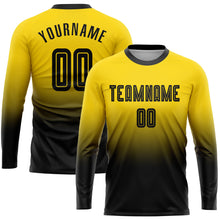 Charger l&#39;image dans la galerie, Custom Gold Black Sublimation Long Sleeve Fade Fashion Soccer Uniform Jersey
