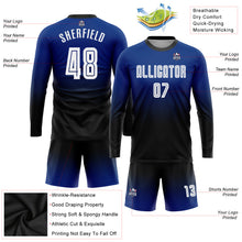 Laden Sie das Bild in den Galerie-Viewer, Custom Royal White-Black Sublimation Long Sleeve Fade Fashion Soccer Uniform Jersey
