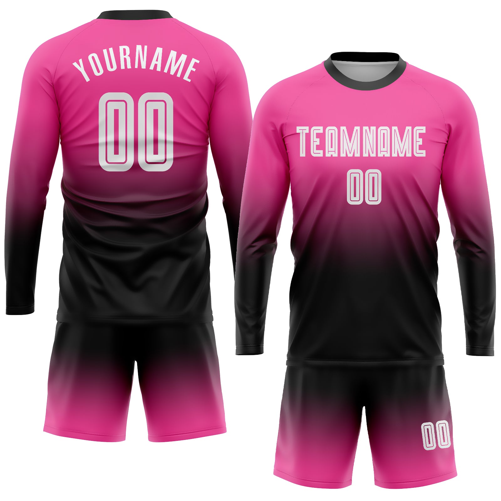 Cheap Custom Pink White-Black Sublimation Long Sleeve Fade Fashion Soccer Uniform  Jersey Free Shipping – CustomJerseysPro