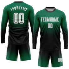 Laden Sie das Bild in den Galerie-Viewer, Custom Kelly Green White-Black Sublimation Long Sleeve Fade Fashion Soccer Uniform Jersey
