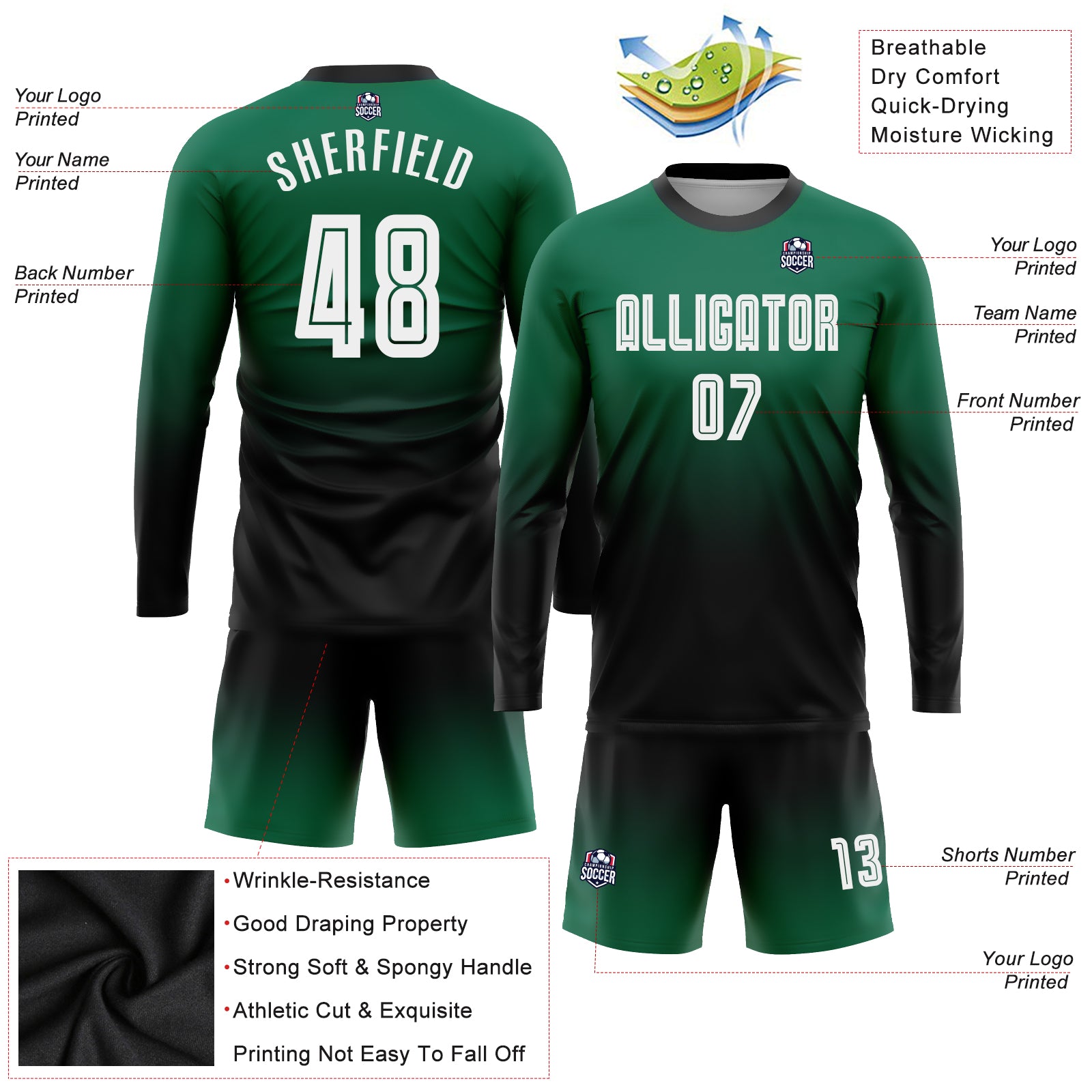 Soccer Jersey -Official Home, Slim-fit, Breathable, Green & Black