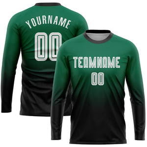 Custom Kelly Green White-Black Sublimation Long Sleeve Fade Fashion Soccer Uniform Jersey