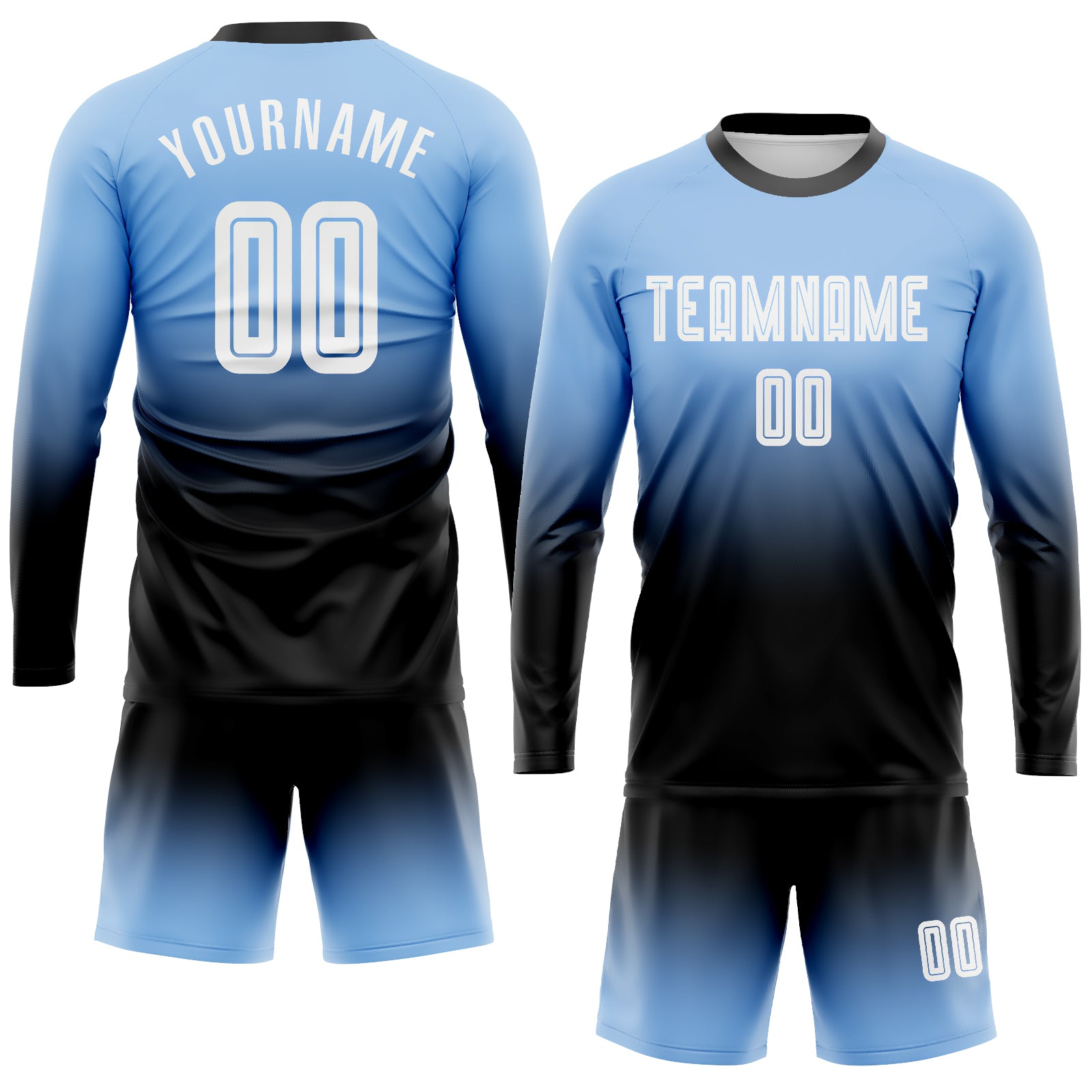 Custom Light Blue White-Black Sublimation Soccer Uniform Jersey Discount