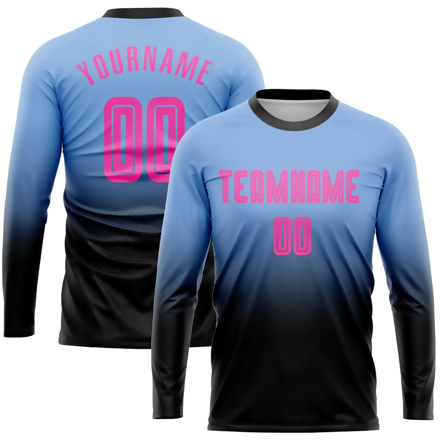 Cheap Custom Light Blue White-Black Sublimation Long Sleeve Fade Fashion  Soccer Uniform Jersey Free Shipping – CustomJerseysPro