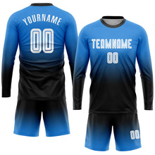 Laden Sie das Bild in den Galerie-Viewer, Custom Powder Blue White-Black Sublimation Long Sleeve Fade Fashion Soccer Uniform Jersey
