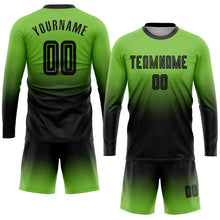 Charger l&#39;image dans la galerie, Custom Neon Green Black Sublimation Long Sleeve Fade Fashion Soccer Uniform Jersey
