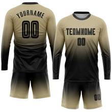 Laden Sie das Bild in den Galerie-Viewer, Custom Vegas Gold Black Sublimation Long Sleeve Fade Fashion Soccer Uniform Jersey
