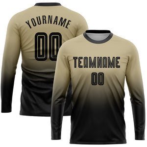 Custom Vegas Gold Black Sublimation Long Sleeve Fade Fashion Soccer Uniform Jersey