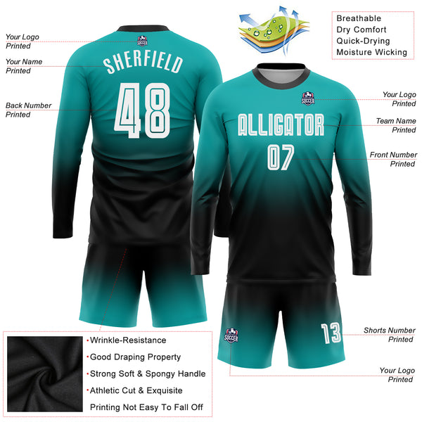 Custom Aqua Black Sublimation Soccer Uniform Jersey Discount