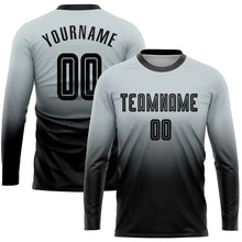 Загрузить изображение в средство просмотра галереи, Custom Silver Black Sublimation Long Sleeve Fade Fashion Soccer Uniform Jersey
