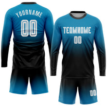 Charger l&#39;image dans la galerie, Custom Panther Blue White-Black Sublimation Long Sleeve Fade Fashion Soccer Uniform Jersey
