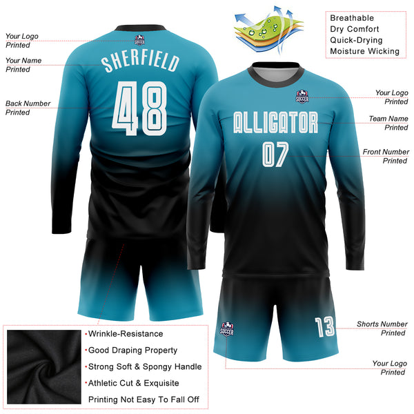 Cheap Custom Light Blue Black Sublimation Soccer Uniform Jersey Free  Shipping – CustomJerseysPro