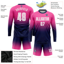 Charger l&#39;image dans la galerie, Custom Pink White-Navy Sublimation Long Sleeve Fade Fashion Soccer Uniform Jersey
