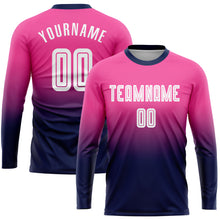 Charger l&#39;image dans la galerie, Custom Pink White-Navy Sublimation Long Sleeve Fade Fashion Soccer Uniform Jersey
