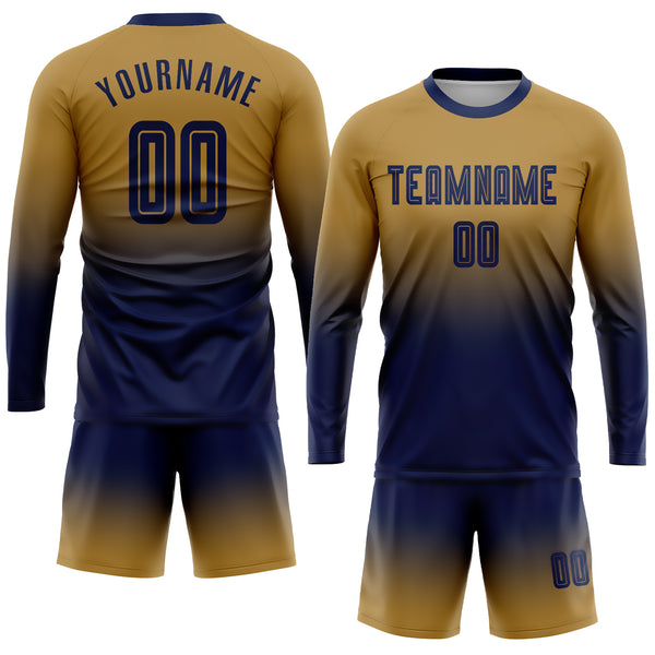 Custom Royal Light Blue-Gold Sublimation Split Fashion Soccer Uniform Jersey  Discount