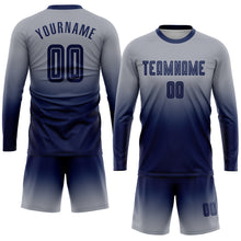 Charger l&#39;image dans la galerie, Custom Gray Navy Sublimation Long Sleeve Fade Fashion Soccer Uniform Jersey
