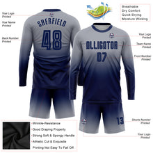 Charger l&#39;image dans la galerie, Custom Gray Navy Sublimation Long Sleeve Fade Fashion Soccer Uniform Jersey
