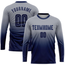 Charger l&#39;image dans la galerie, Custom Gray Navy Sublimation Long Sleeve Fade Fashion Soccer Uniform Jersey
