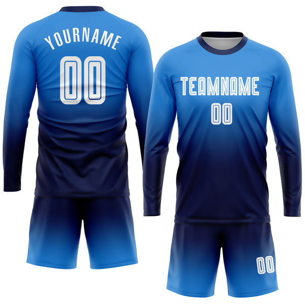 Cheap Custom Navy Aqua Blue-White Sublimation Soccer Uniform Jersey Free  Shipping – CustomJerseysPro