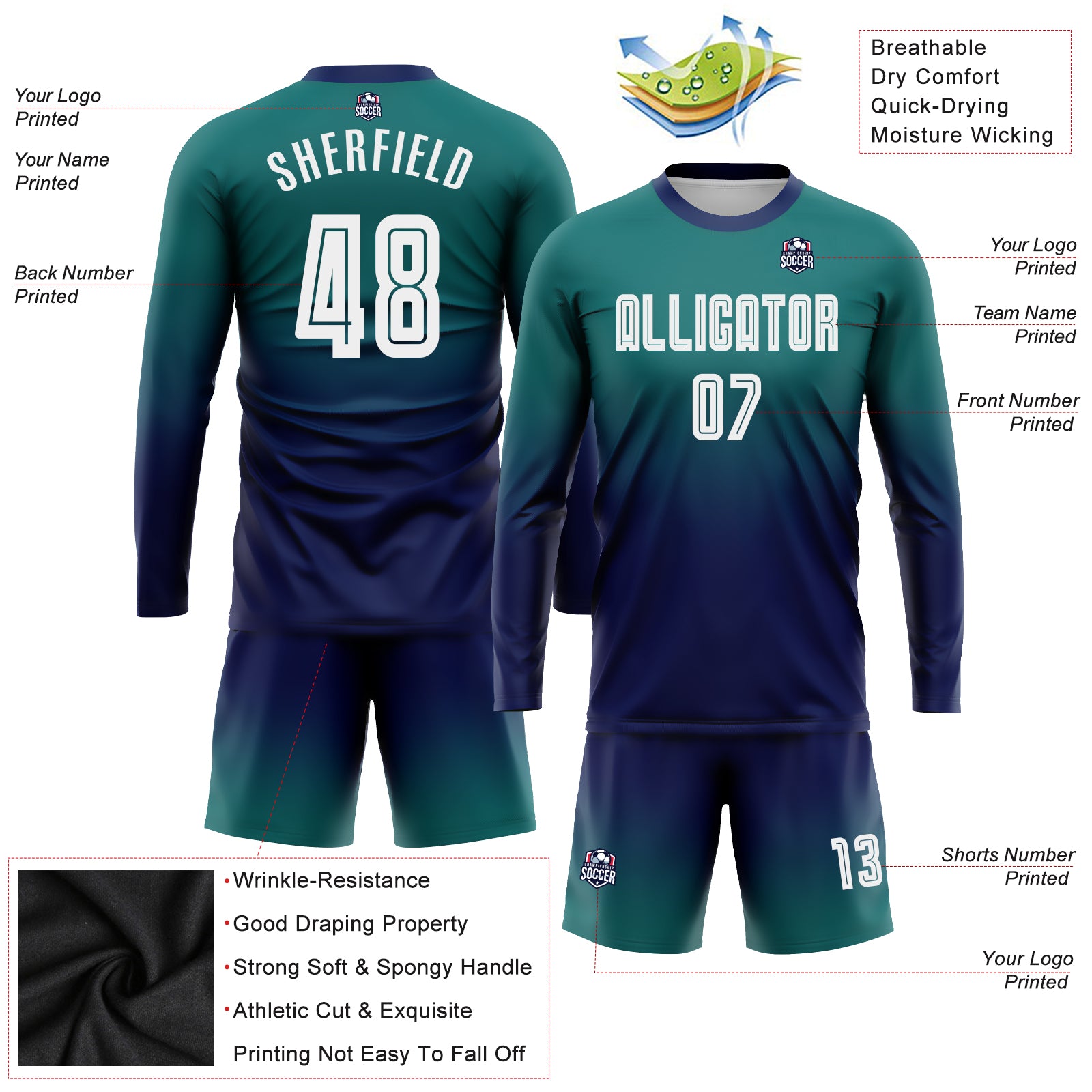Cheap Custom Teal US Navy Blue-White Sublimation Soccer Uniform Jersey Free  Shipping – CustomJerseysPro
