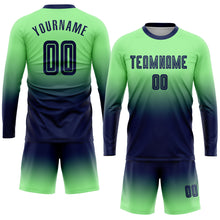 Charger l&#39;image dans la galerie, Custom Pea Green Navy Sublimation Long Sleeve Fade Fashion Soccer Uniform Jersey
