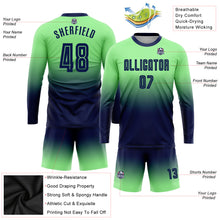 Charger l&#39;image dans la galerie, Custom Pea Green Navy Sublimation Long Sleeve Fade Fashion Soccer Uniform Jersey
