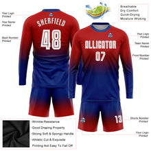 Загрузить изображение в средство просмотра галереи, Custom Red White-Royal Sublimation Long Sleeve Fade Fashion Soccer Uniform Jersey
