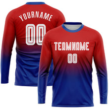 Загрузить изображение в средство просмотра галереи, Custom Red White-Royal Sublimation Long Sleeve Fade Fashion Soccer Uniform Jersey
