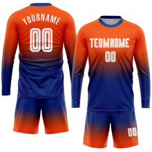 Charger l&#39;image dans la galerie, Custom Orange White-Royal Sublimation Long Sleeve Fade Fashion Soccer Uniform Jersey
