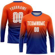 Charger l&#39;image dans la galerie, Custom Orange White-Royal Sublimation Long Sleeve Fade Fashion Soccer Uniform Jersey
