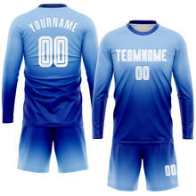 Charger l&#39;image dans la galerie, Custom Light Blue White-Royal Sublimation Long Sleeve Fade Fashion Soccer Uniform Jersey
