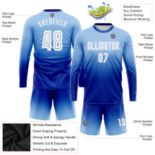 Charger l&#39;image dans la galerie, Custom Light Blue White-Royal Sublimation Long Sleeve Fade Fashion Soccer Uniform Jersey
