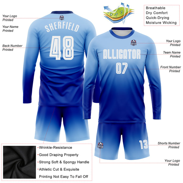 Cheap Custom Royal White-Black Sublimation Fade Fashion Soccer Uniform  Jersey Free Shipping – CustomJerseysPro