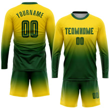 Charger l&#39;image dans la galerie, Custom Gold Green Sublimation Long Sleeve Fade Fashion Soccer Uniform Jersey
