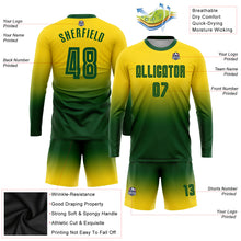 Charger l&#39;image dans la galerie, Custom Gold Green Sublimation Long Sleeve Fade Fashion Soccer Uniform Jersey
