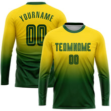 Load image into Gallery viewer, Custom Gold Green Sublimation Long Sleeve Fade Fashion Soccer Uniform Jersey
