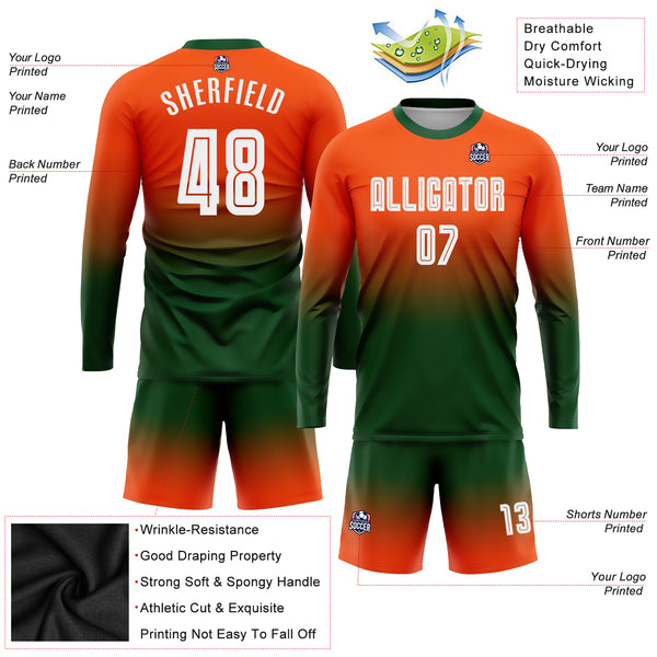 Cheap Custom Orange Green Sublimation Soccer Uniform Jersey Free