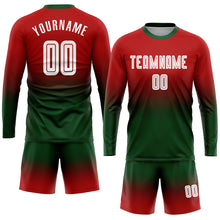 Charger l&#39;image dans la galerie, Custom Red White-Green Sublimation Long Sleeve Fade Fashion Soccer Uniform Jersey
