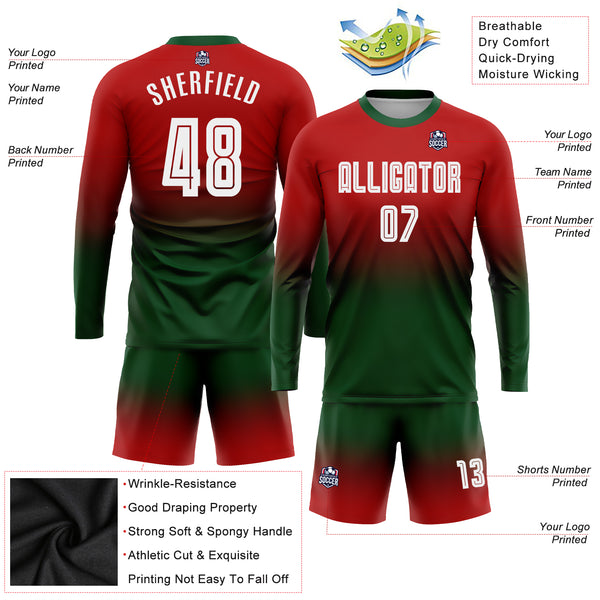 Cheap Custom Red Green-White Sublimation Soccer Uniform Jersey Free  Shipping – CustomJerseysPro