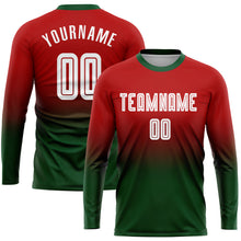 Charger l&#39;image dans la galerie, Custom Red White-Green Sublimation Long Sleeve Fade Fashion Soccer Uniform Jersey
