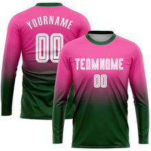 Charger l&#39;image dans la galerie, Custom Pink White-Green Sublimation Long Sleeve Fade Fashion Soccer Uniform Jersey
