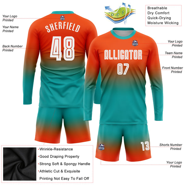 Cheap Custom Light Blue White-Black Sublimation Long Sleeve Fade Fashion  Soccer Uniform Jersey Free Shipping – CustomJerseysPro