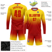 Laden Sie das Bild in den Galerie-Viewer, Custom Gold Red Sublimation Long Sleeve Fade Fashion Soccer Uniform Jersey
