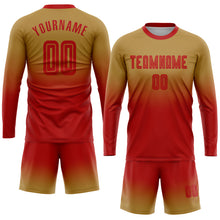 Laden Sie das Bild in den Galerie-Viewer, Custom Old Gold Red Sublimation Long Sleeve Fade Fashion Soccer Uniform Jersey
