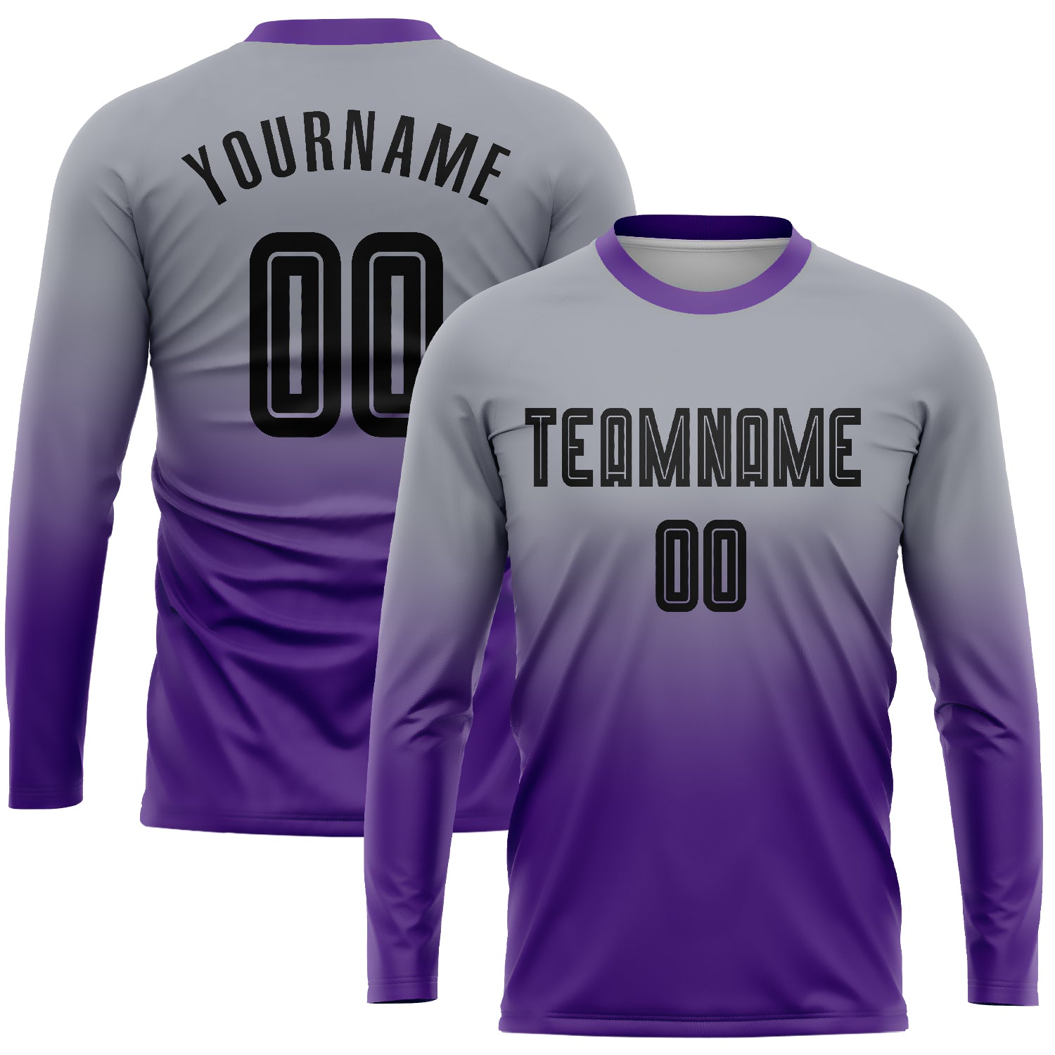 Cheap Custom Gray Black-Purple Sublimation Long Sleeve Fade Fashion Soccer  Uniform Jersey Free Shipping – CustomJerseysPro