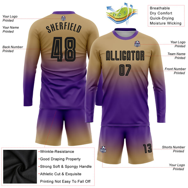 Custom Soccer Uniform Jersey Old Gold Black-Purple Sublimation
