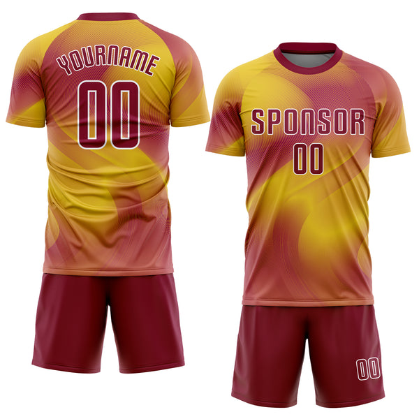 Cheap Custom Gold Red-White Sublimation Soccer Uniform Jersey Free Shipping  – CustomJerseysPro