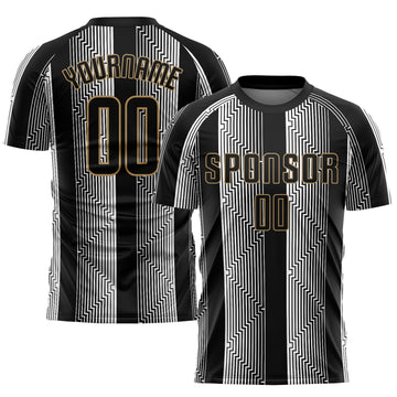 Custom Black Black-Old Gold Sublimation Soccer Uniform Jersey