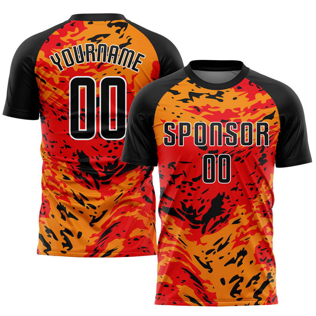 Custom Red Black-Gold Sublimation Soccer Uniform Jersey