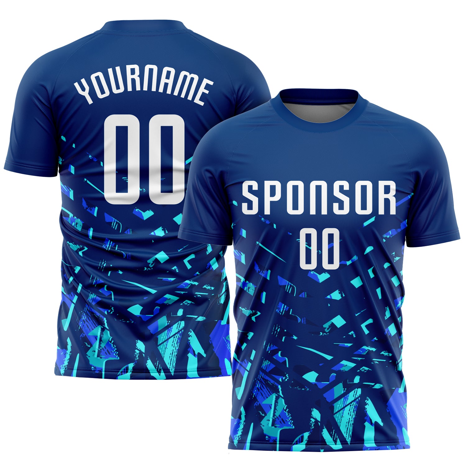 Custom Royal White-Aqua Blue Sublimation Soccer Uniform Jersey